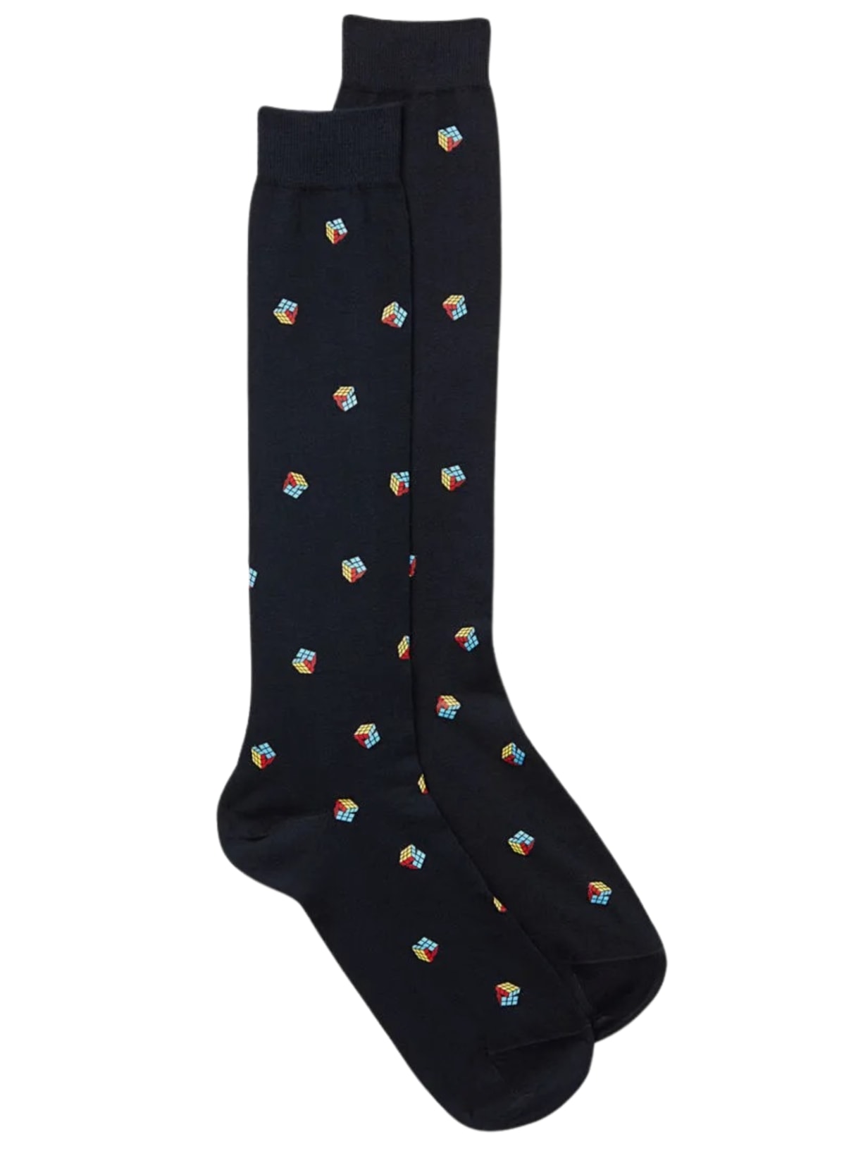 Meias Altas Com Estampa De Cubo Em Algodão - Azul