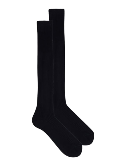 Meias Altas De Algodão Fio-De-Escócia Canelado - Azul