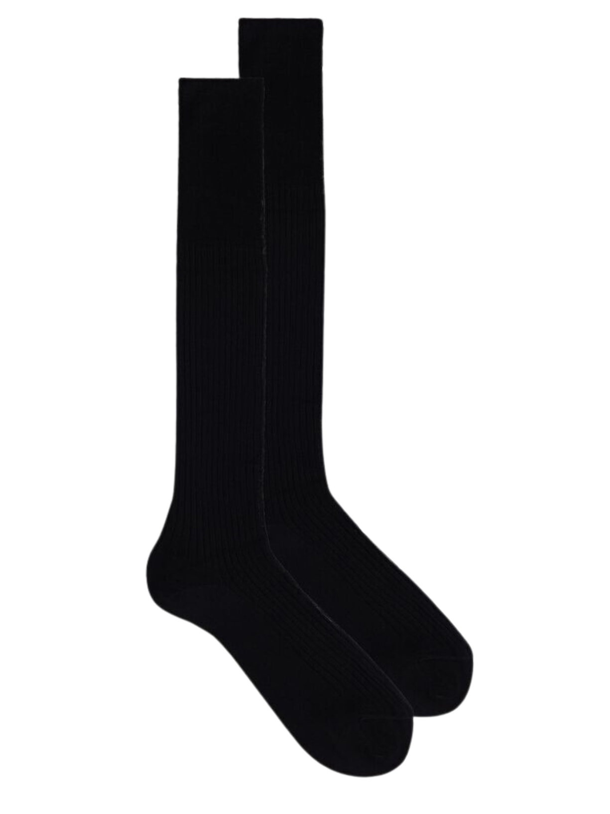 Meias Altas De Algodão Fio-De-Escócia Canelado - Preto