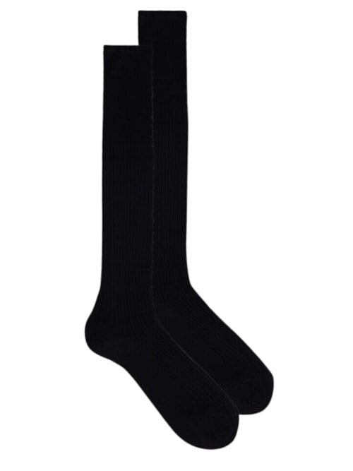 Meias Altas De Algodão Fio-De-Escócia Canelado - Preto