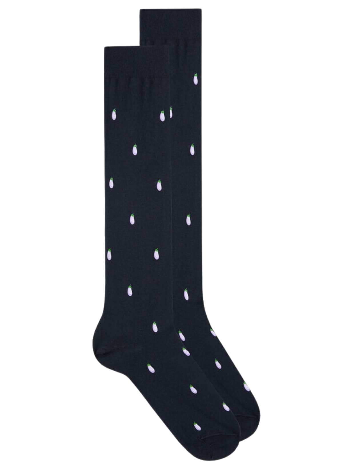 Meias Altas Em Algodão Com Estampa - Azul