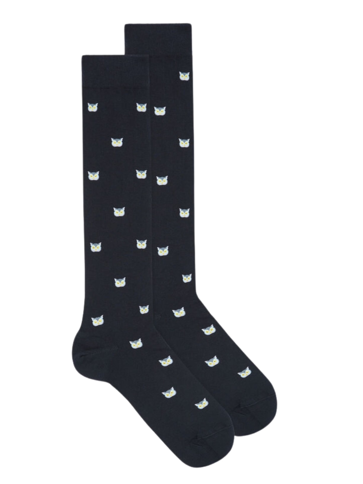 Meias Altas Em Algodão Com Estampa - Azul