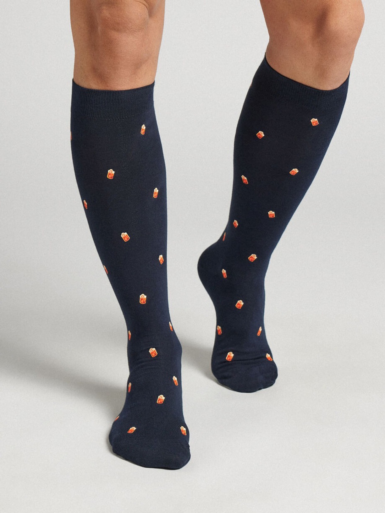 Meias Altas Em Algodão Com Estampa Azul Intimissimi