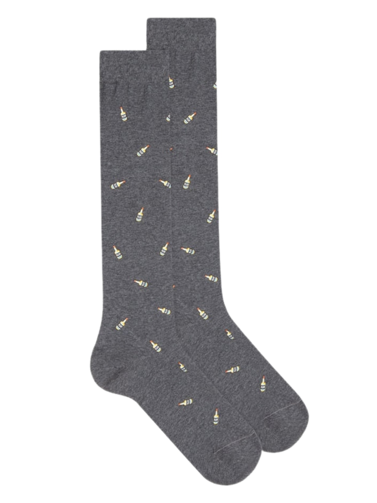 Meias Altas Em Algodão Com Estampa - Cinza