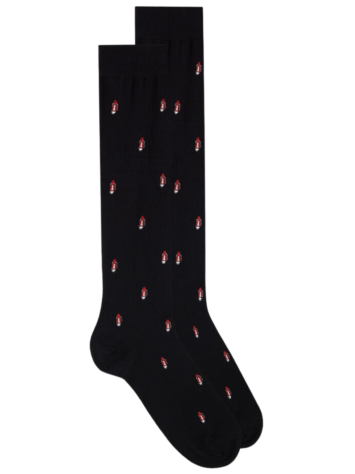 Meias Altas Em Algodão Com Estampa - Preto