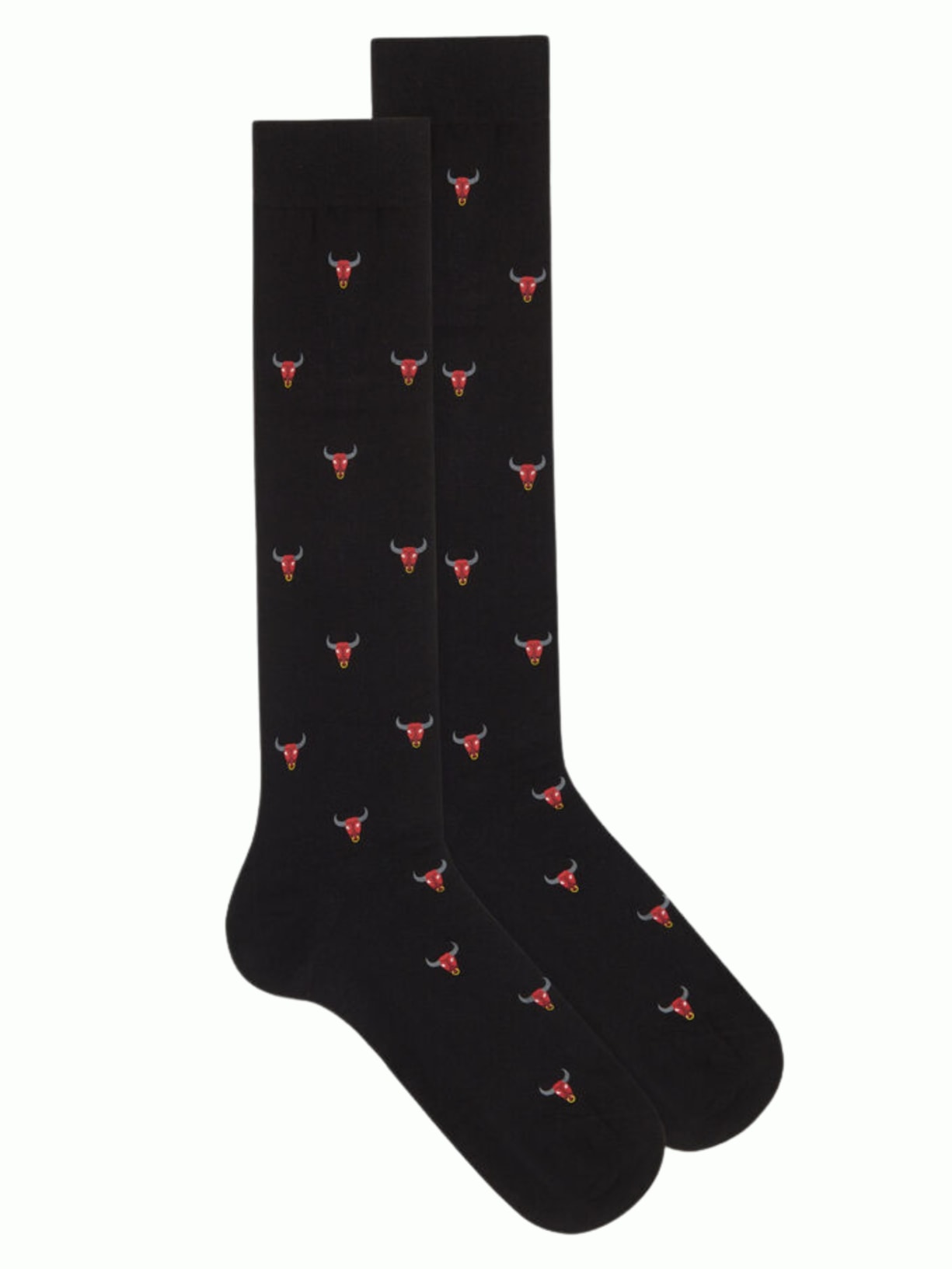 Meias Altas Em Algodão Com Estampa - Preto