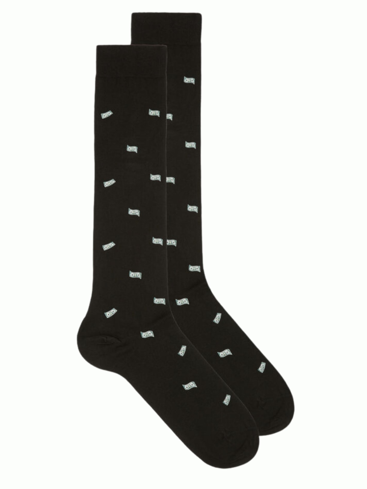 Meias Altas Em Algodão Com Estampa - Preto