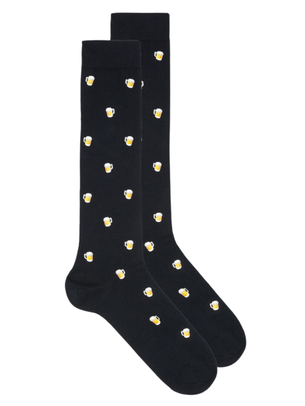 Meias Altas Em Algodão Com Estampa - Preto