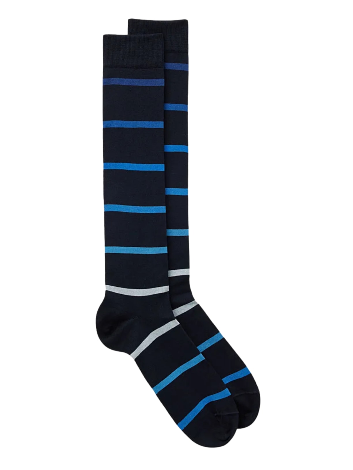 Meias Altas Em Algodão Fio De Escócia Com Estampa - Azul