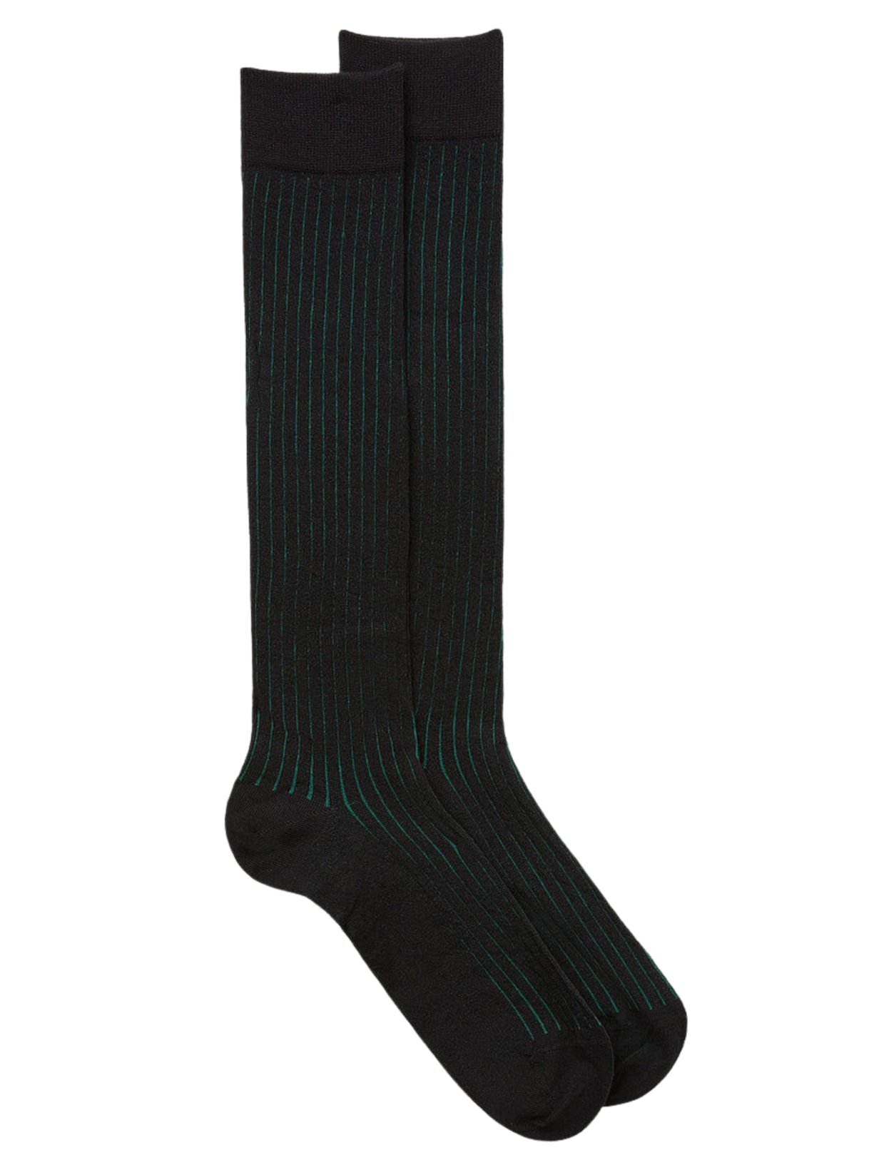 Meias Altas Em Algodão Macio Canelado - Preto