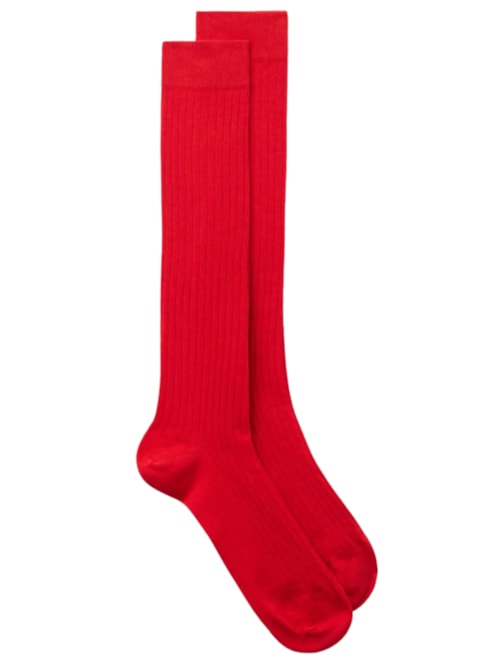 Meias Altas Em Algodão Macio Canelado - Vermelho