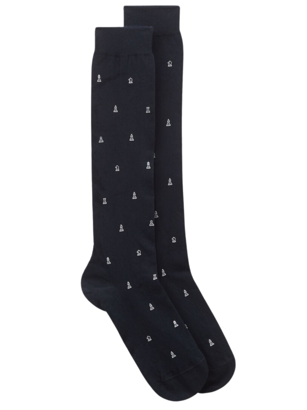 Meias Altas Em Algodão Macio Com Estampa - Preto