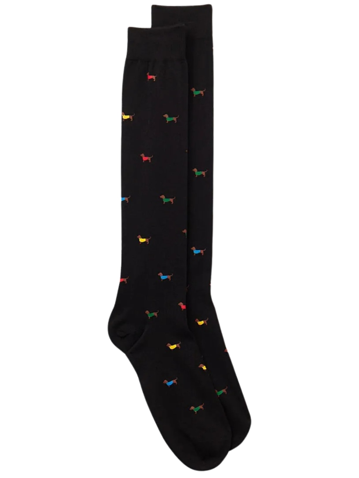 Meias Altas Em Algodão Macio Com Estampa - Preto