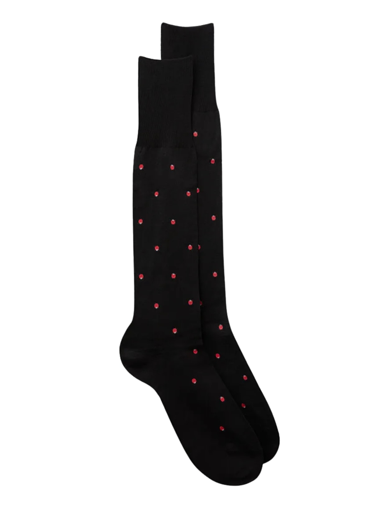 Meias Altas Em Fio De Escócia Com Estampa - Preto