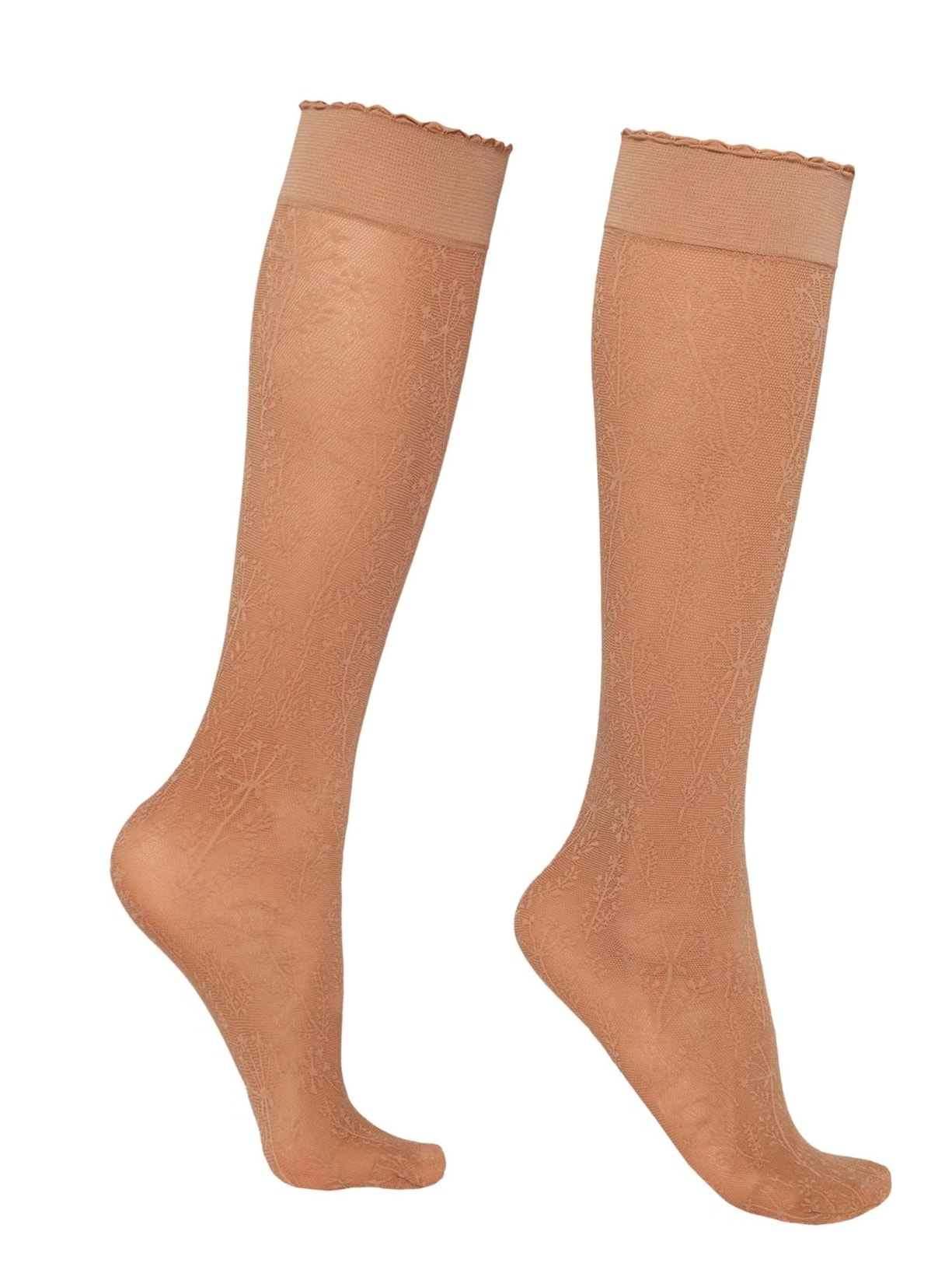 Meias Arrastão Pelo Joelho Estampa Floral - Bege