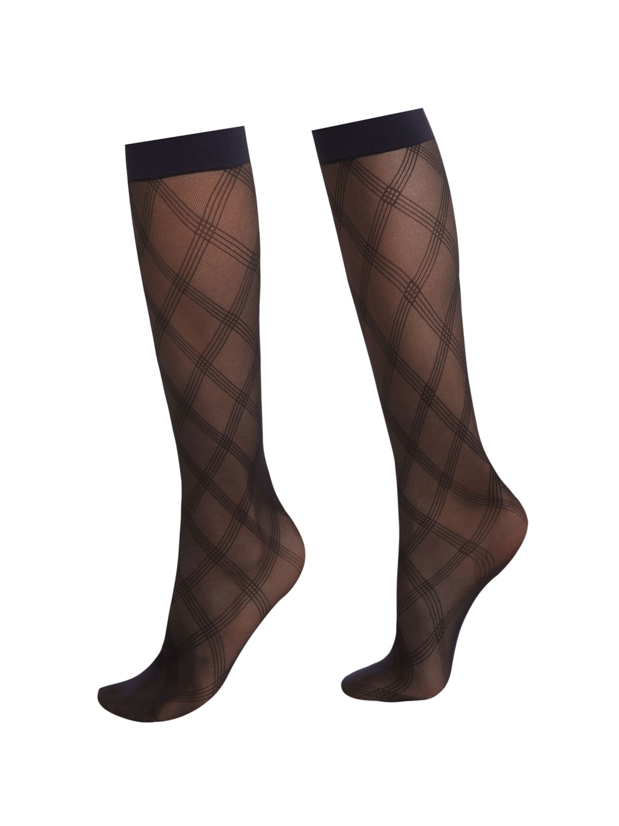 Meias Arrastão Pelo Joelho Estampa Losangos Eco - Azul