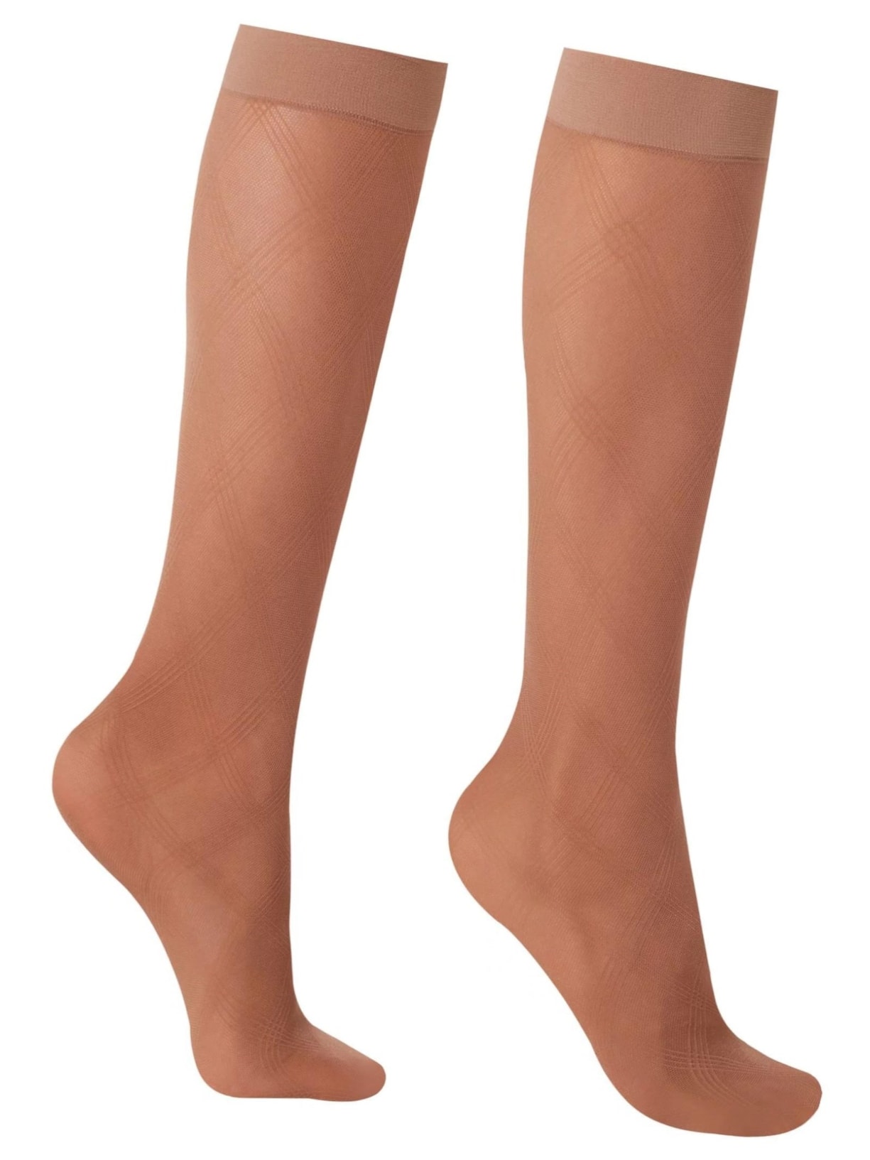 Meias Arrastão Pelo Joelho Estampa Losangos Eco - Bege