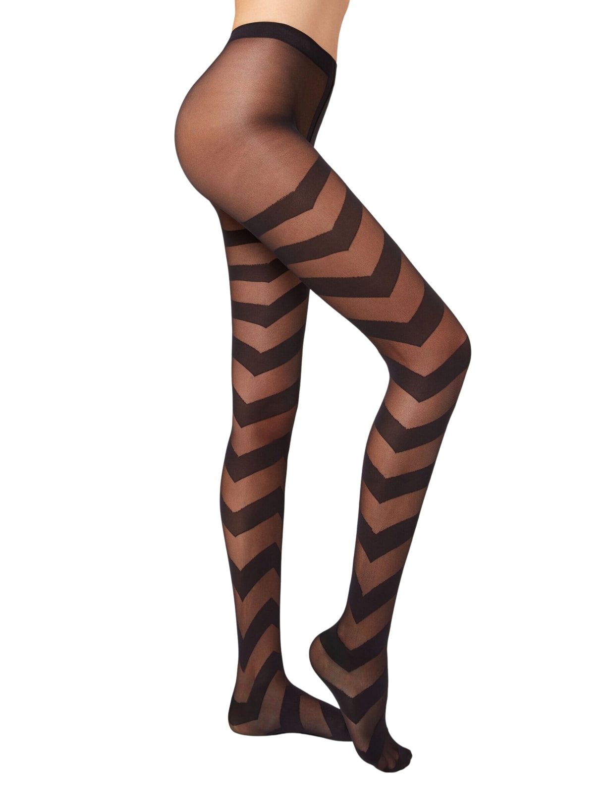 Meias Calças Transparentes Fio 20 Estampa Chevron Eco - Preto