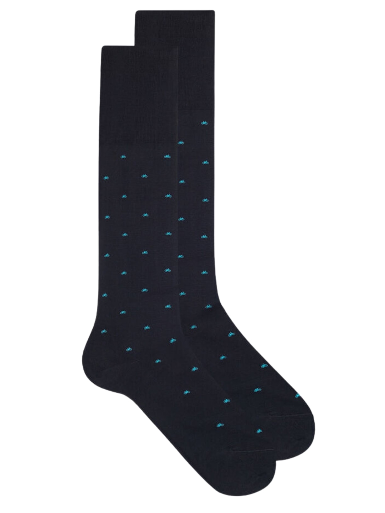 Meias Compridas Em Algodão Fio De Escócia Com Padrão - Azul