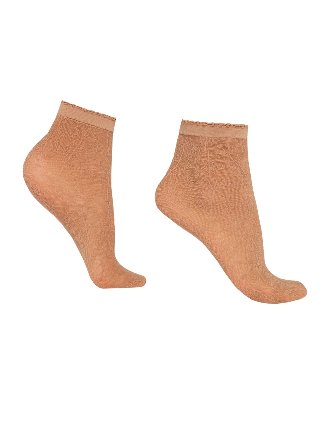 Meias Curtas Arrastão De Estampa Floral - Bege