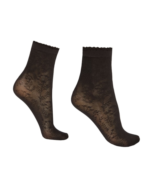 Meias Curtas Arrastão De Estampa Floral - Preto