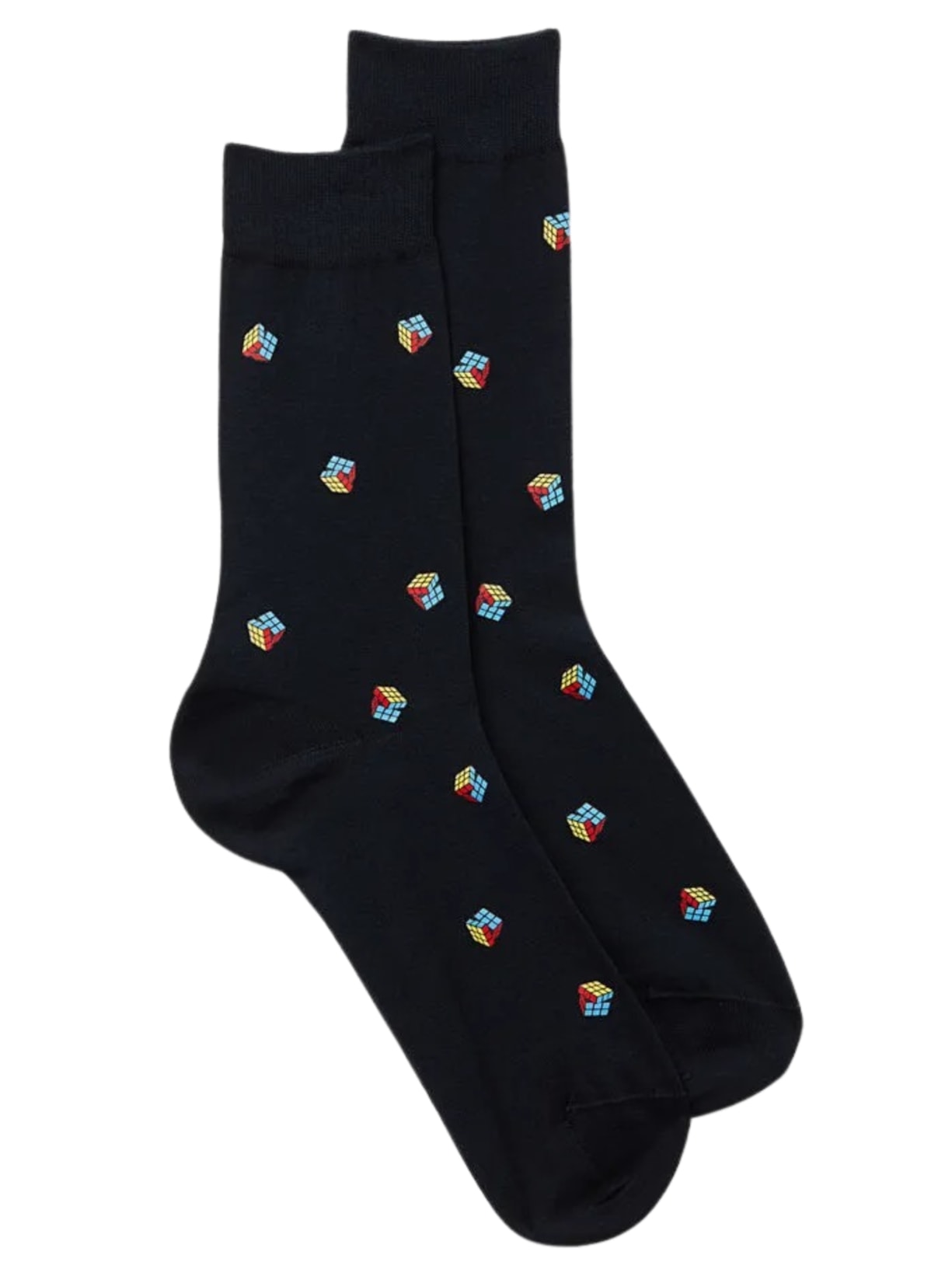 Meias Curtas Com Estampa De Cubo Em Algodão - Preto