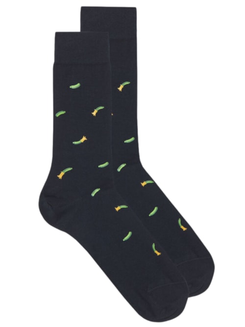 Meias Curtas Em Algodão Com Estampa - Azul