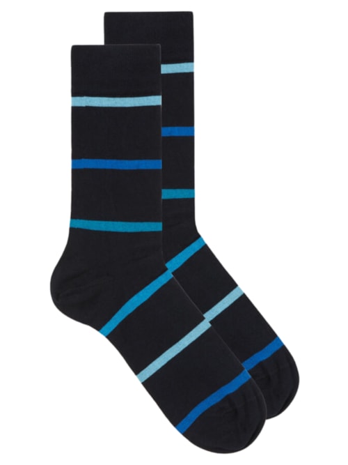 Meias Curtas Em Algodão Com Estampa - Azul