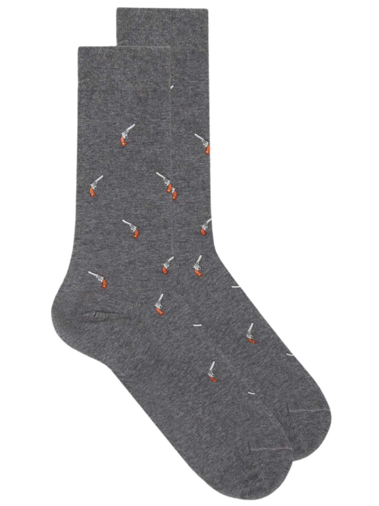 Meias Curtas Em Algodão Com Estampa - Cinza