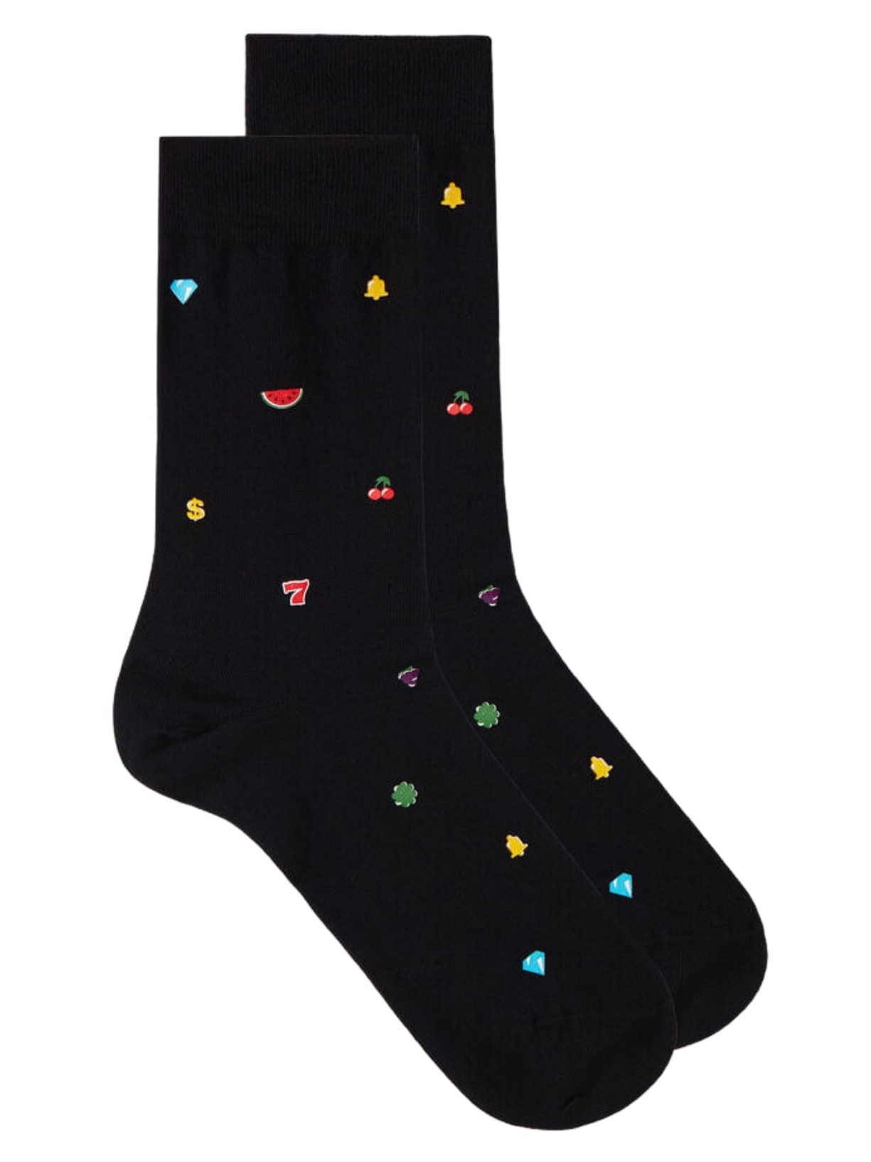 Meias Curtas Em Algodão Com Estampa - Preto