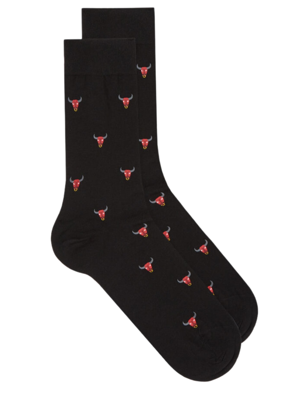 Meias Curtas Em Algodão Com Estampa - Preto