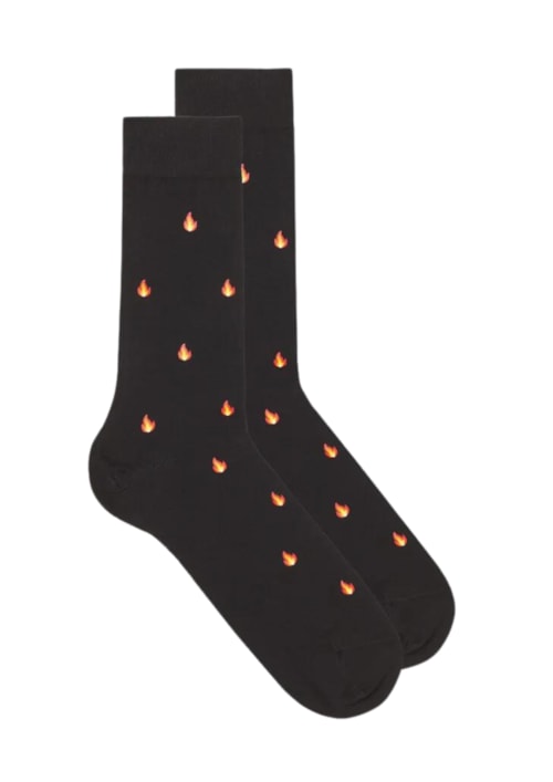 Meias Curtas Em Algodão Com Estampa - Preto