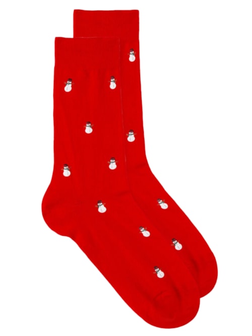 Meias Curtas Em Algodão Com Estampa - Vermelho