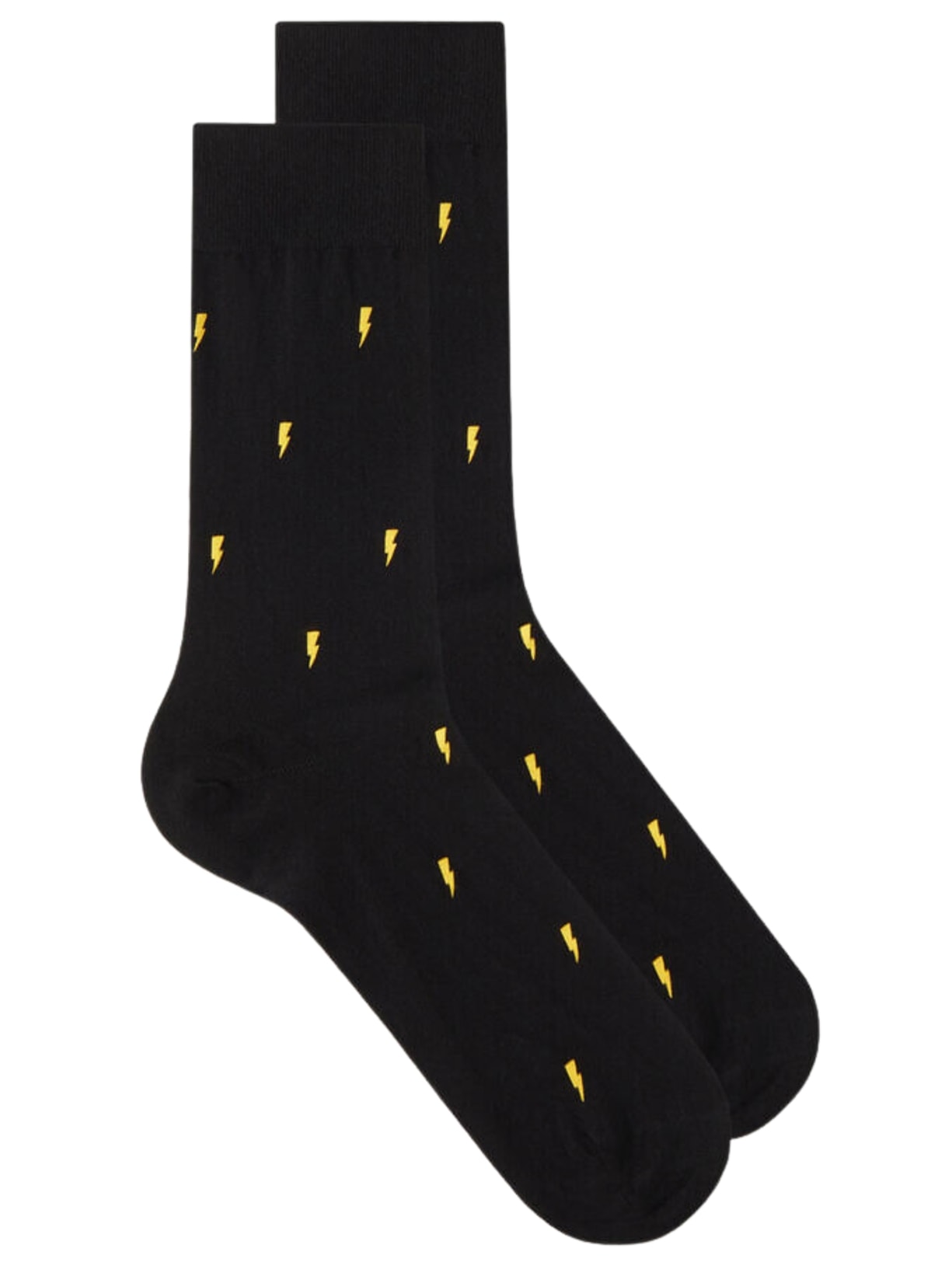 Meias Curtas Em Algodão Com Padrão - Preto