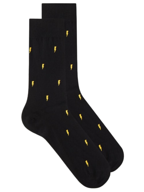 Meias Curtas Em Algodão Com Padrão - Preto