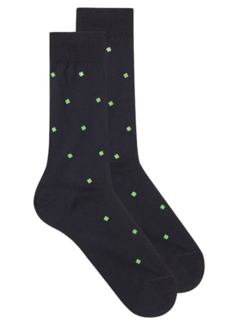 Meias Curtas Em Algodão Fio-De-Escócia Com Estampa - Azul