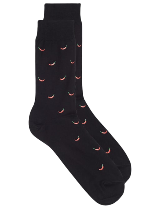 Meias Curtas Em Algodão Fio-De-Escócia Com Padrão - Preto