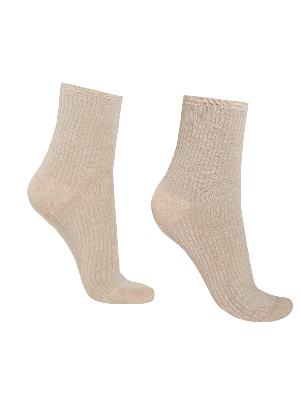 Meias Curtas Em Cashmere Com Glitter - Bege