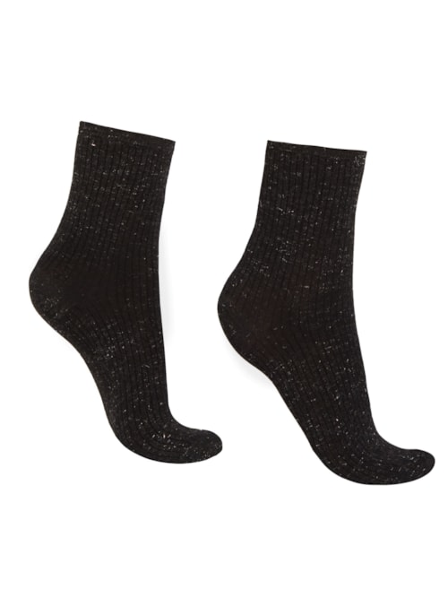 Meias Curtas Em Cashmere Com Glitter - Preto