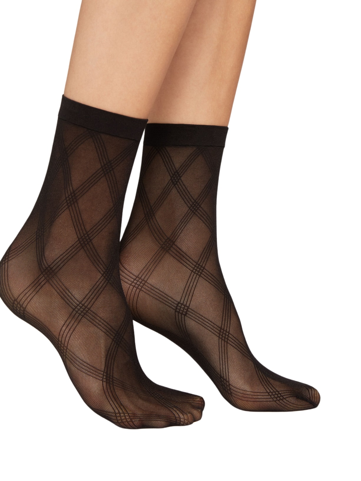 Meias Curtas Transparentes Com Estampa Geométrica - Preto