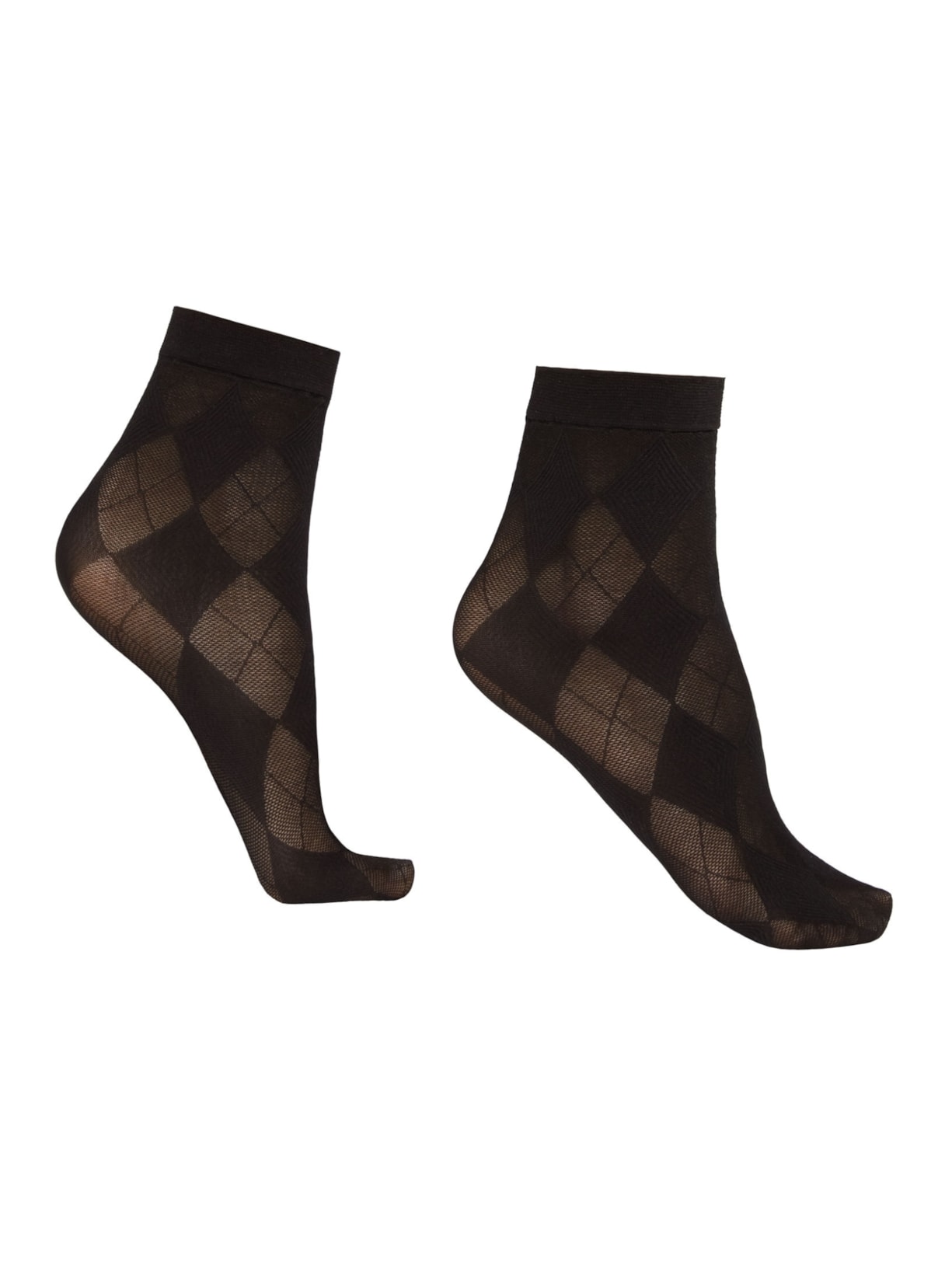 Meias Curtas Transparentes Com Losangos - Preto