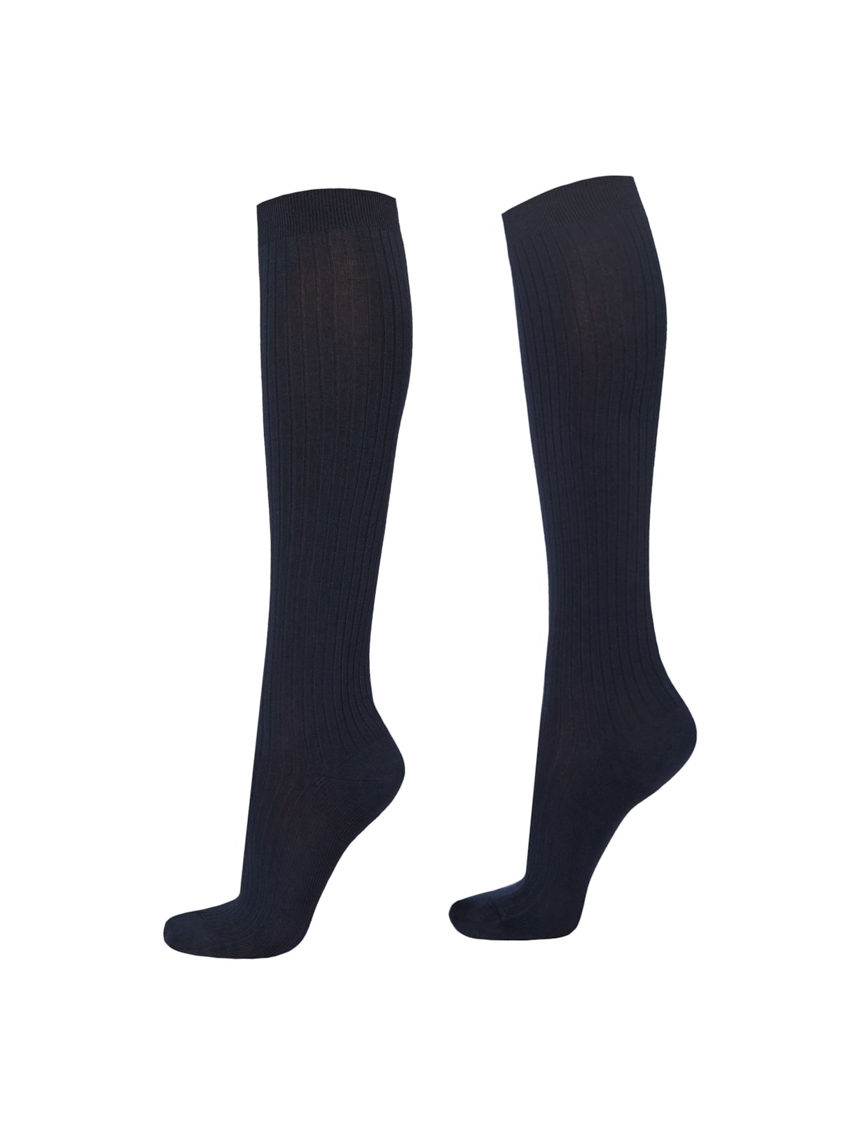 Meias Longas Com Cashmere Canelada - Azul