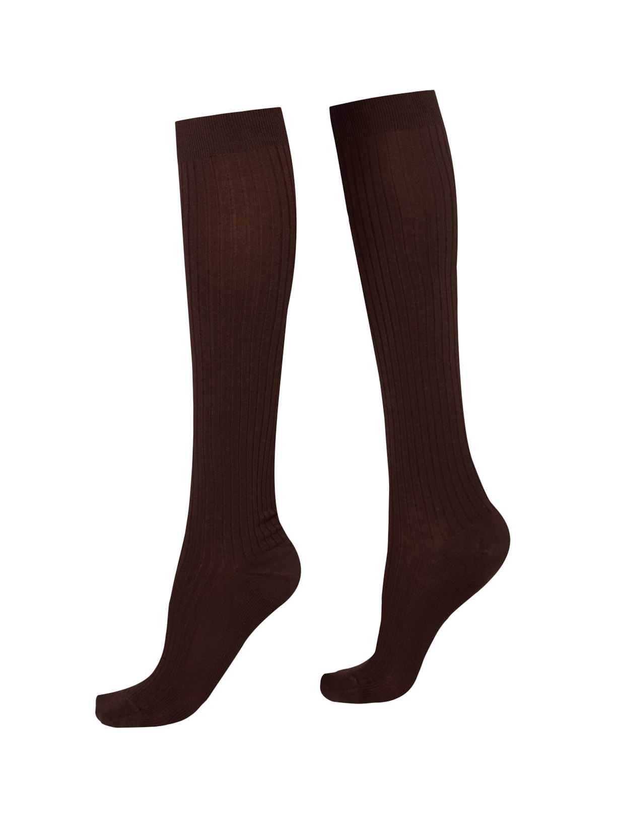 Meias Longas Com Cashmere Canelada - Marrom