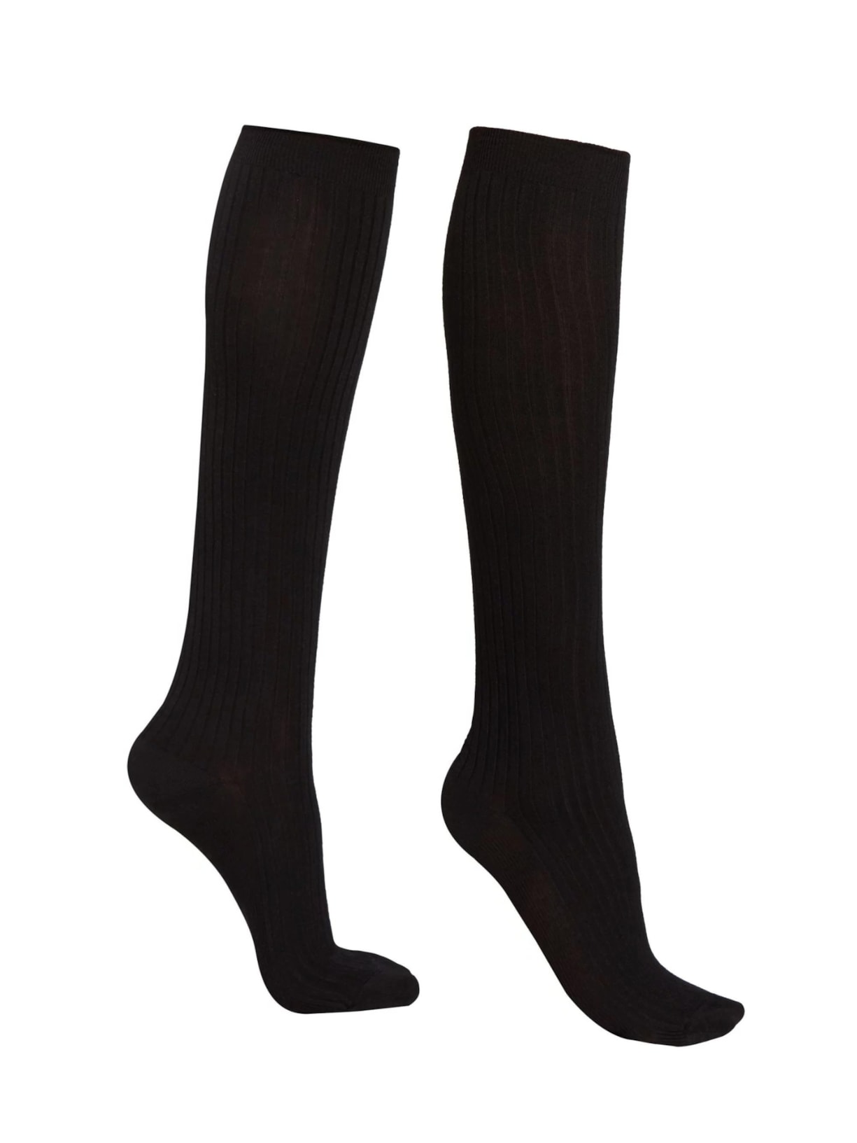 Meias Longas Com Cashmere Canelada - Preto