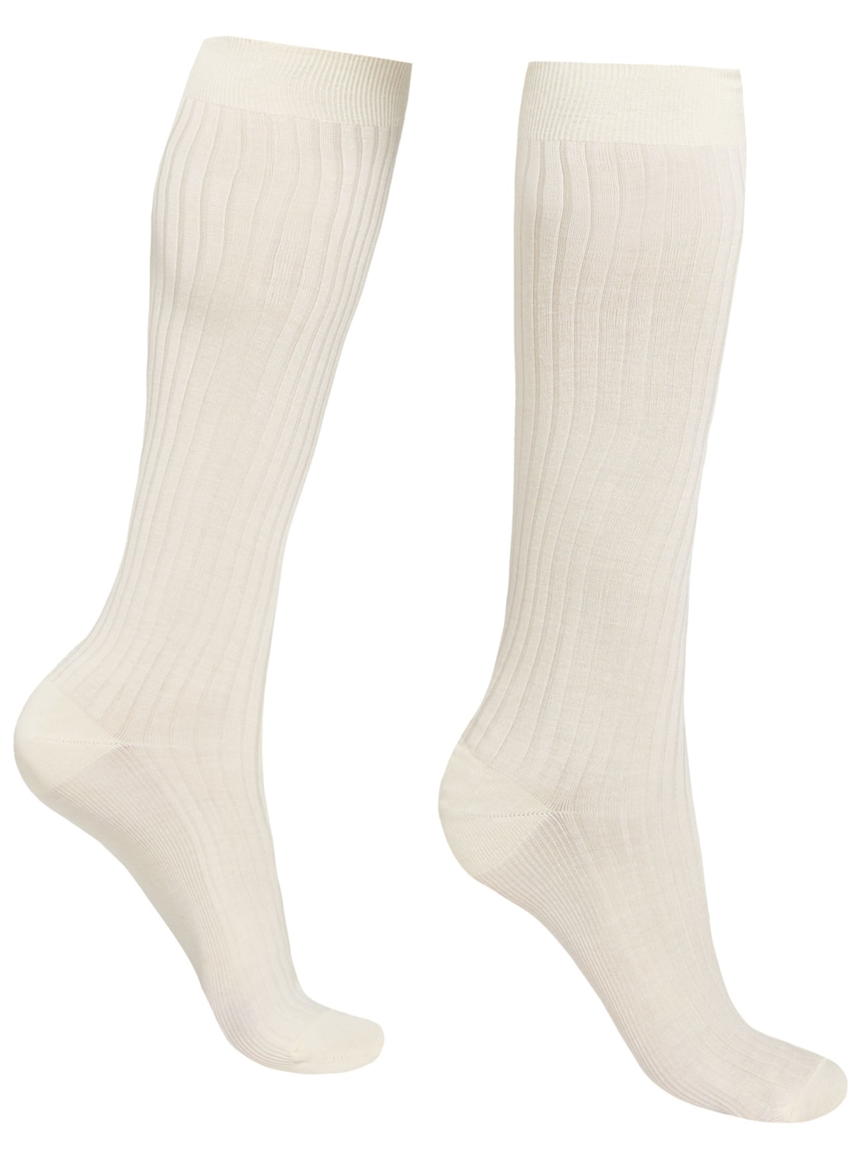 Meias Longas Com Cashmere Canelado - Bege