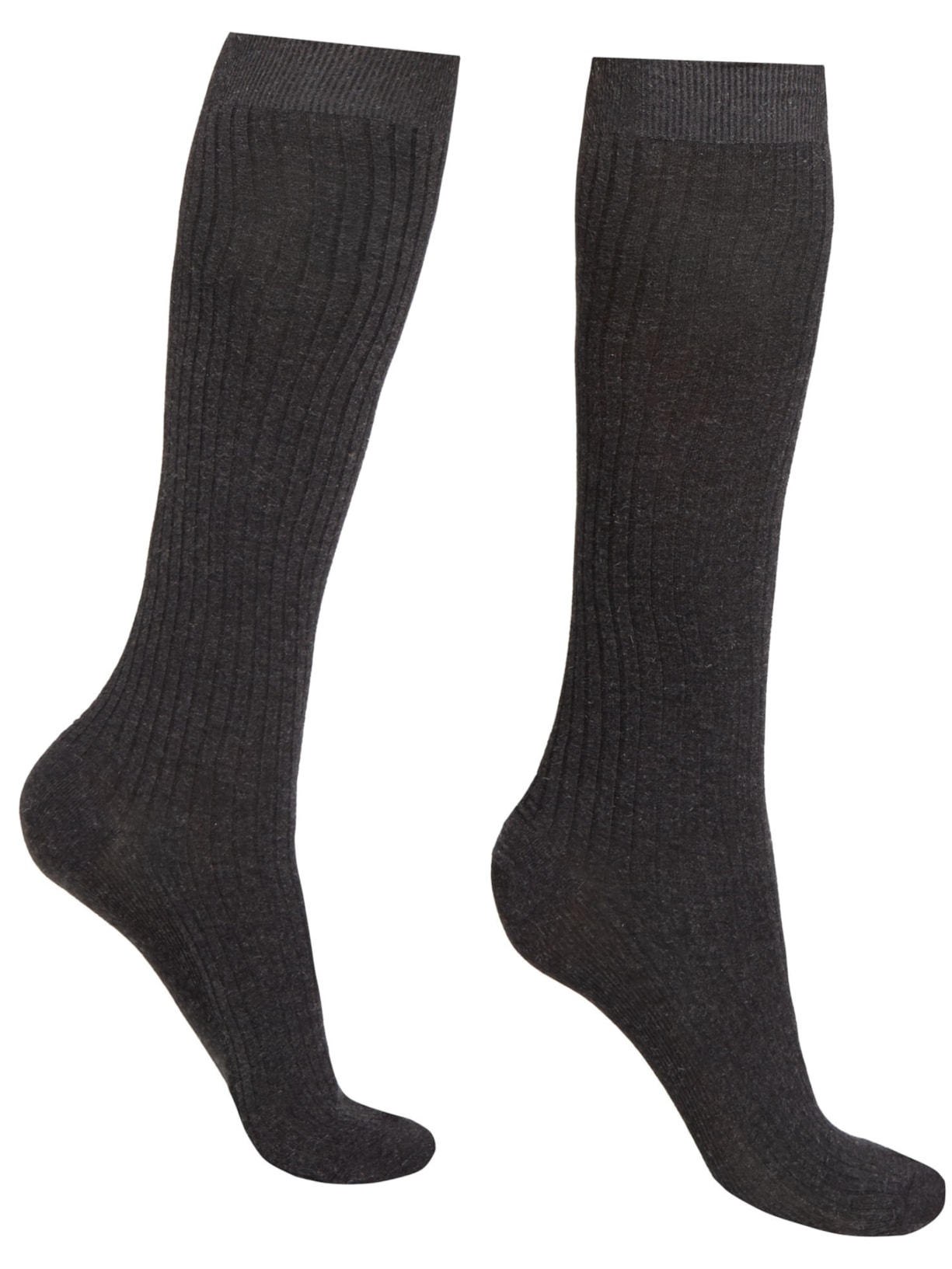 Meias Longas Com Cashmere Canelado - Cinza