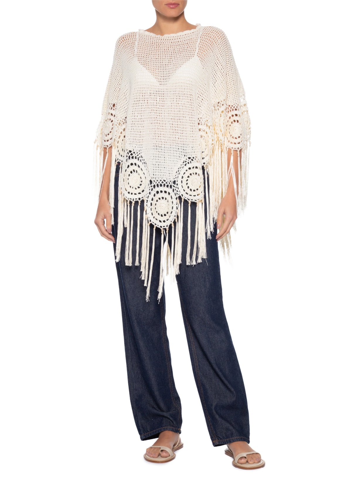 Mia Poncho Feminino Off White Nannacay