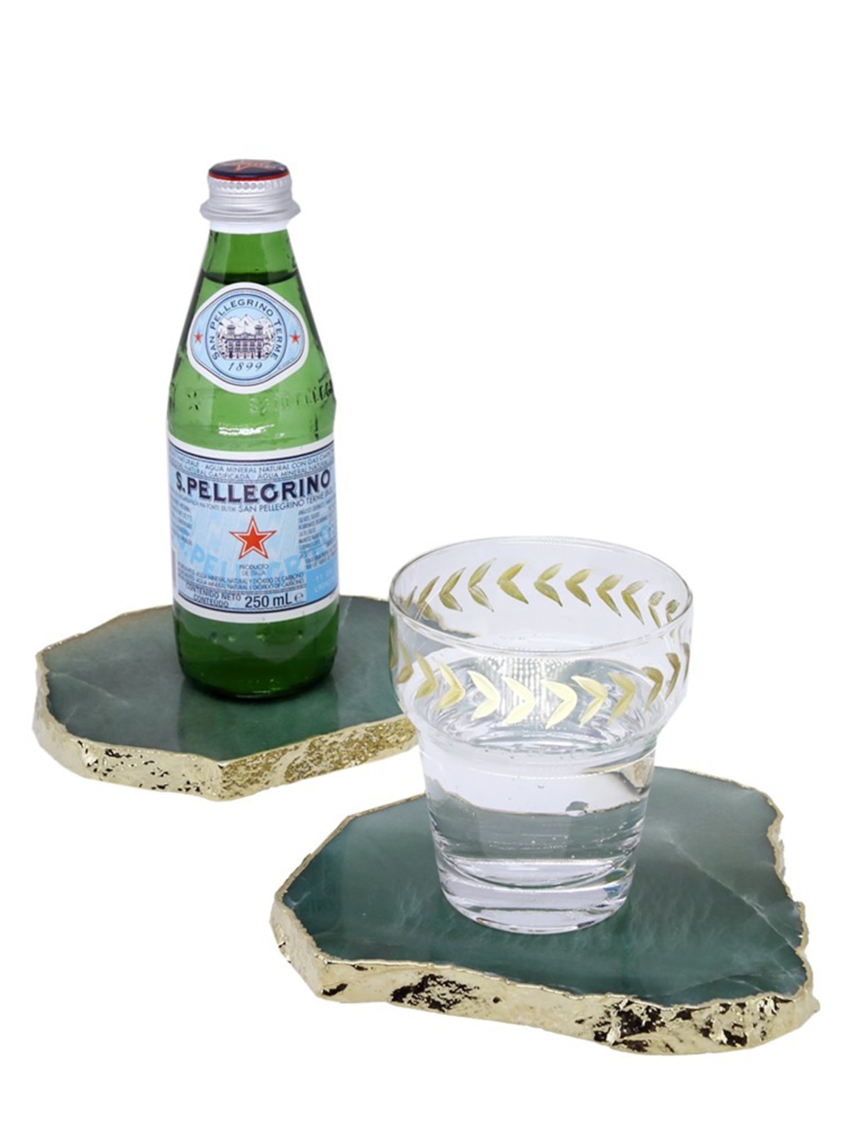 Mini Platter Em Quartzo Com Borda Ouro 1 Peça Verde Home Wish