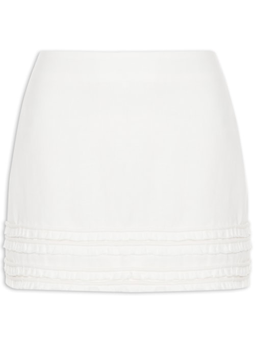 Mini Saia De Linho Com Aplicações - Branco