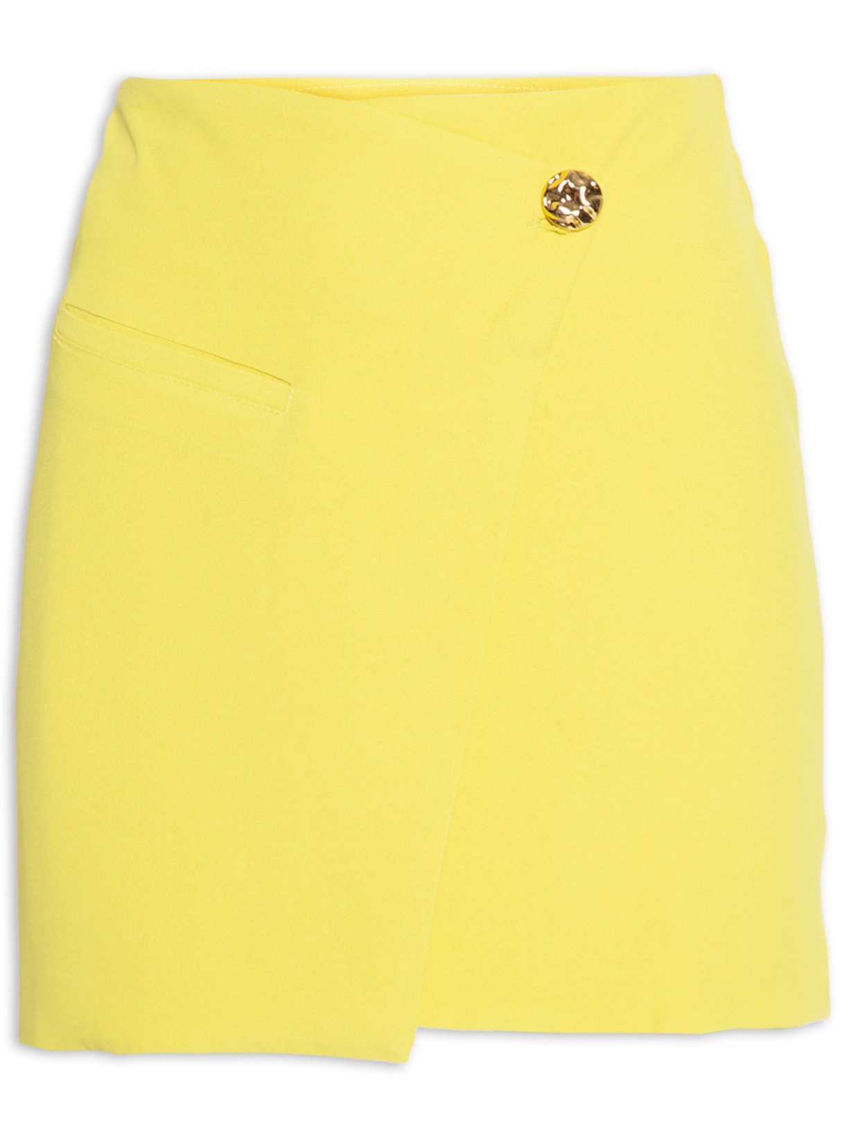 Mini Saia Transpasse Em Crepe - Amarelo
